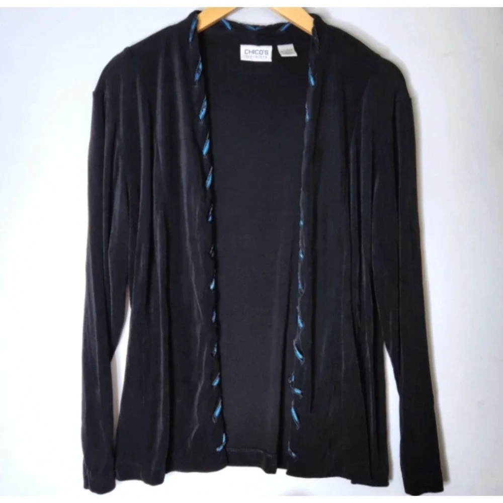 Chico's Travelers Slinky Open Front Cardigan Sweater Women's Size Large 12 Black